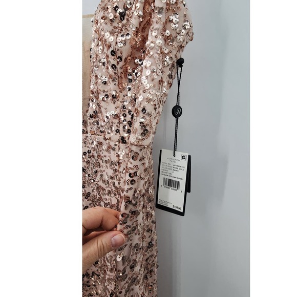 NWT Adrianna Papell Women's Rose Gold Sequin Column Evening Gown Size 2 - Picture 9 of 12